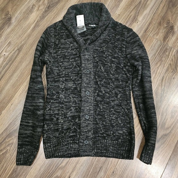 Carbon Button up Black High Neck Knit‎ Sweater Men's Size S Casual - Picture 1 of 8
